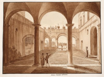 パラッツォカエターニアッロルソ、1833年（茶色のウォッシュでエッチング） 作： Agostino Tofanelli